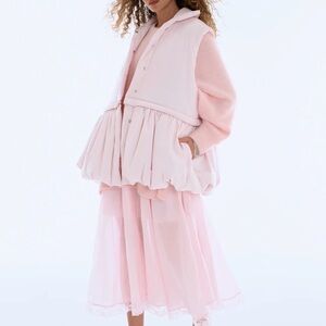 Selkie Pale Pink Puffer Vest with Gathered Peplum